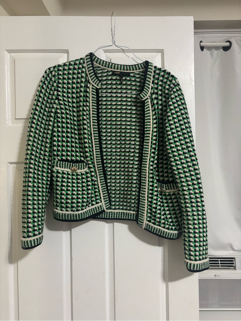 Green and White Maje Open Cardigan Jacket